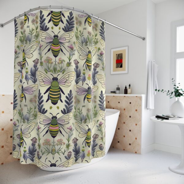 Folk Art Bees and Floral Shower Curtains - Image 2